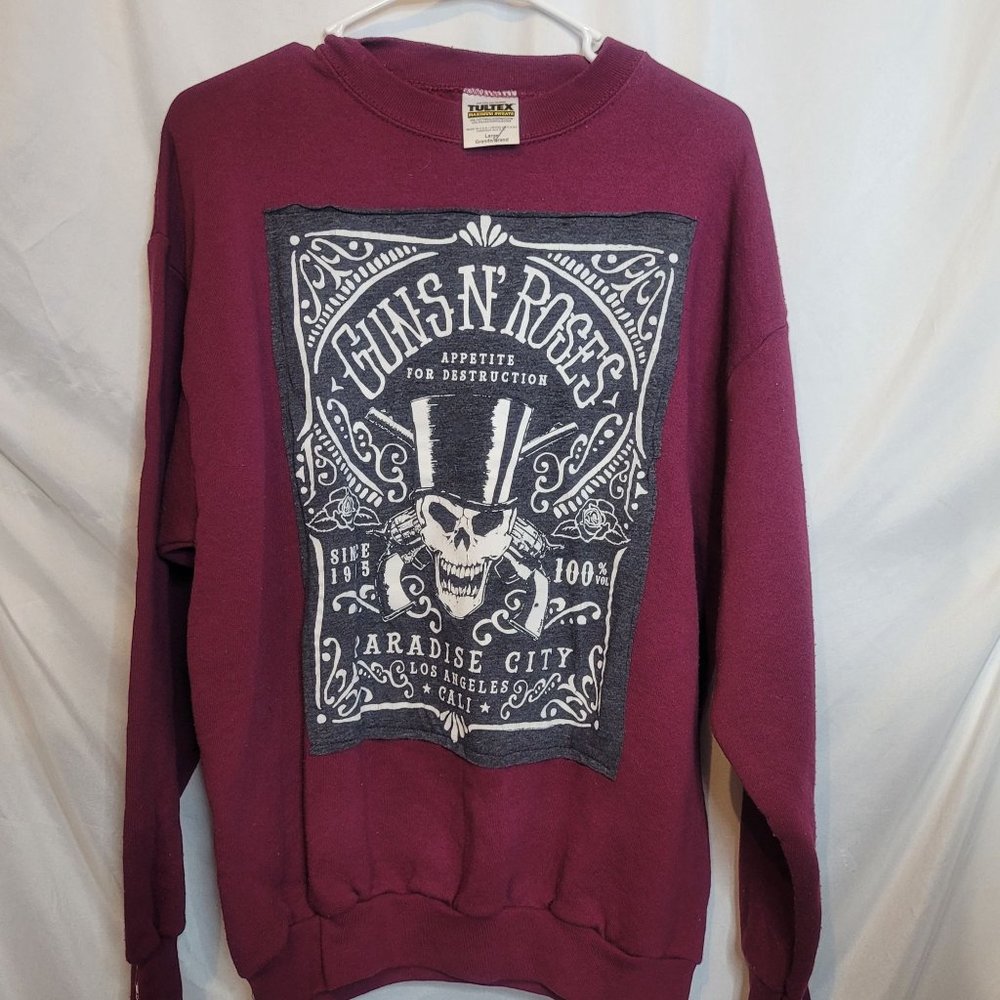 Guns N Roses Upcycled Vintage Sweatshirt Pullover Adult Size Large Burgundy